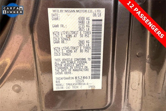 2018 Nissan NV Passenger SL 12 PASSENGER